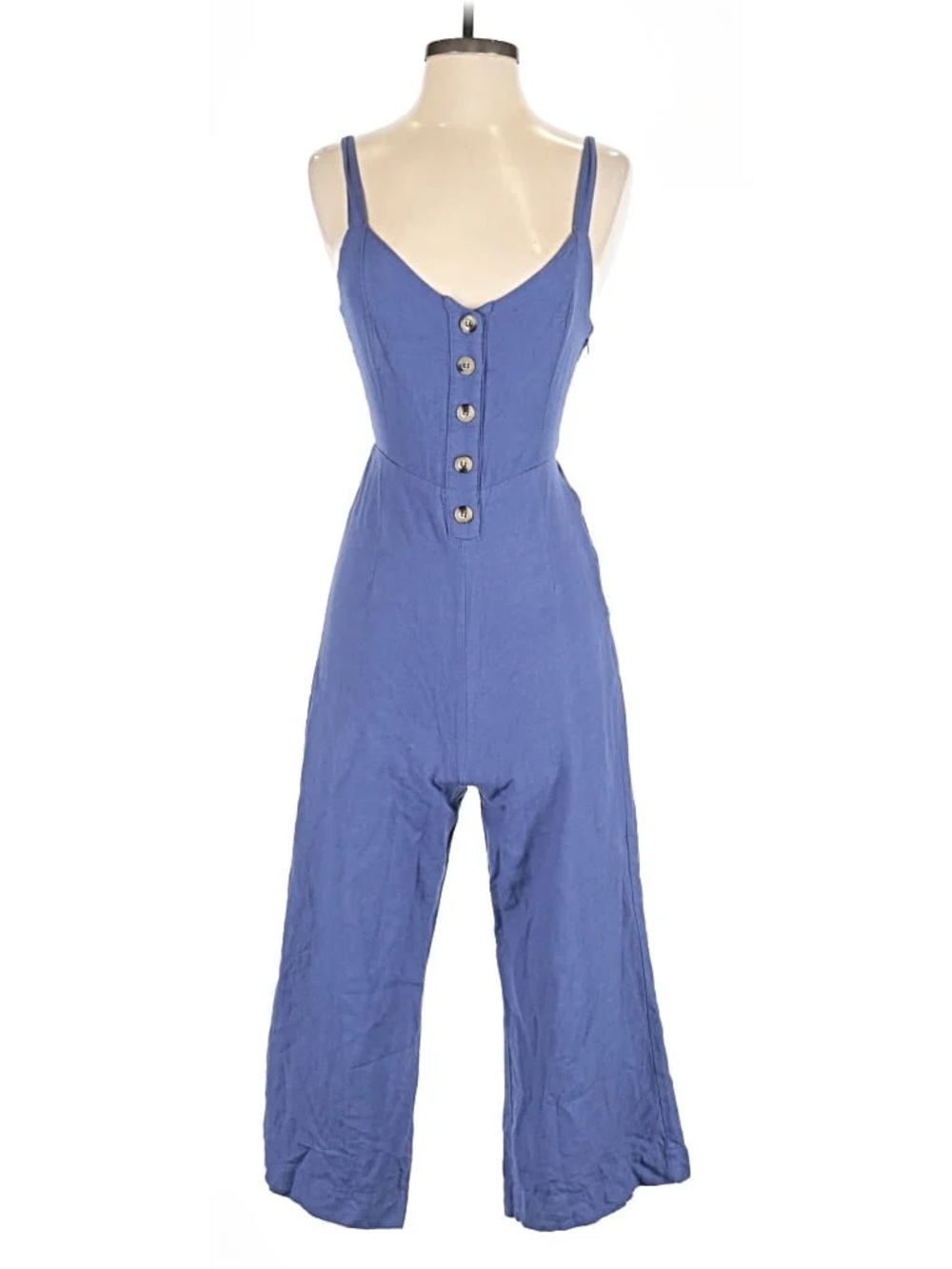 Lulu's Blue Button-Front Wide-Leg Linen Jumpsuit